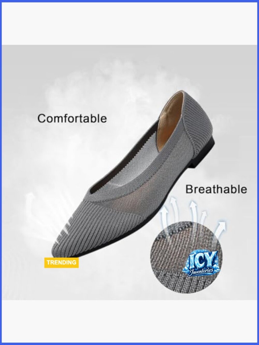 Knit Flats Pointed Toe Comfortable Mesh Ballet Shoes - Picture 4 of 7